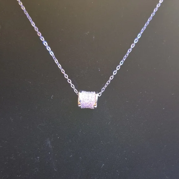 Dazzling Moissanite Silver Necklace with Crystal Charm #4 - Picture 1 of 3
